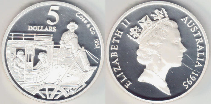 1995 Australia silver $5 (Cobb & Co)
